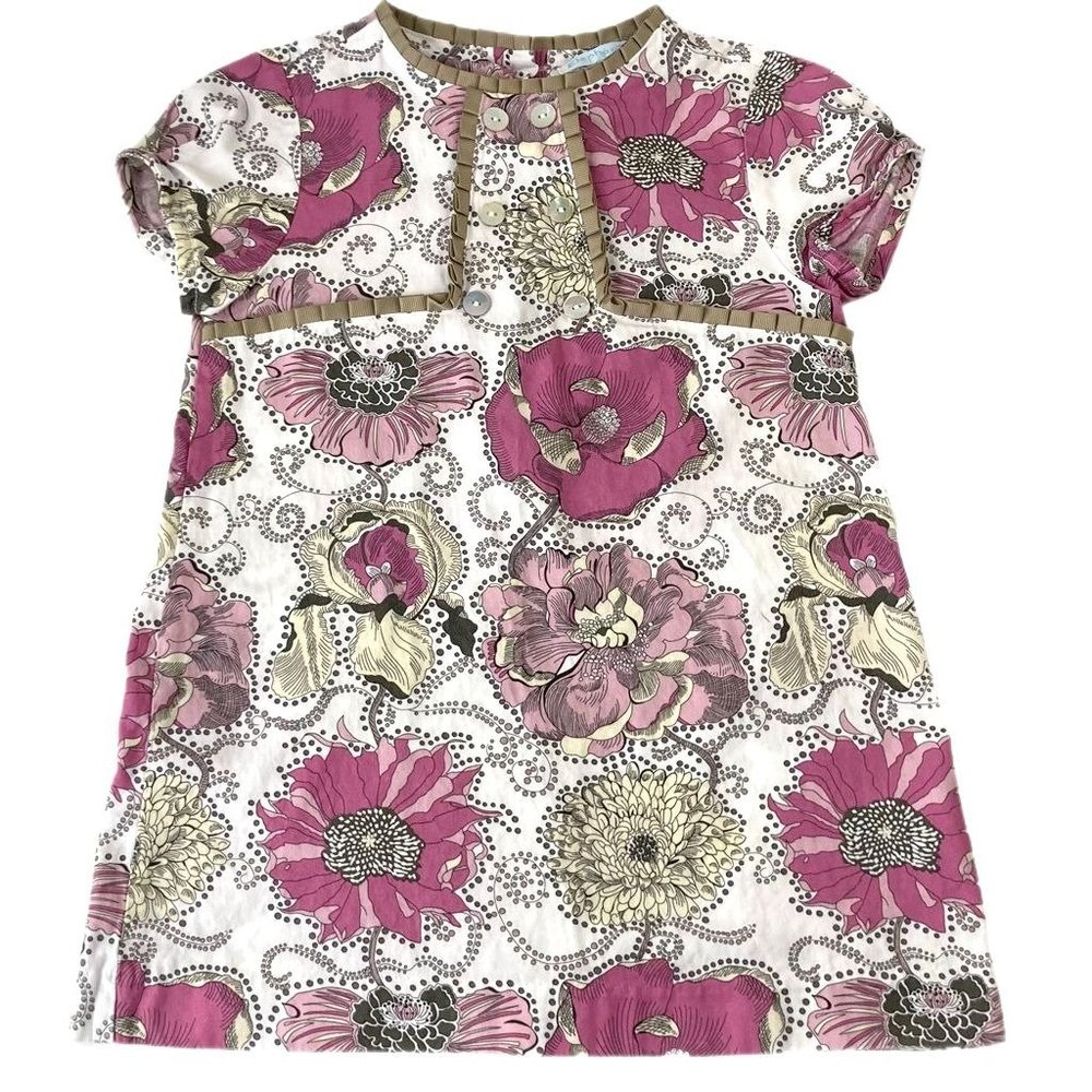 Elephantito Girls Sheath Dress Purple Floral Knee Length Button Pleated Ruffle 3